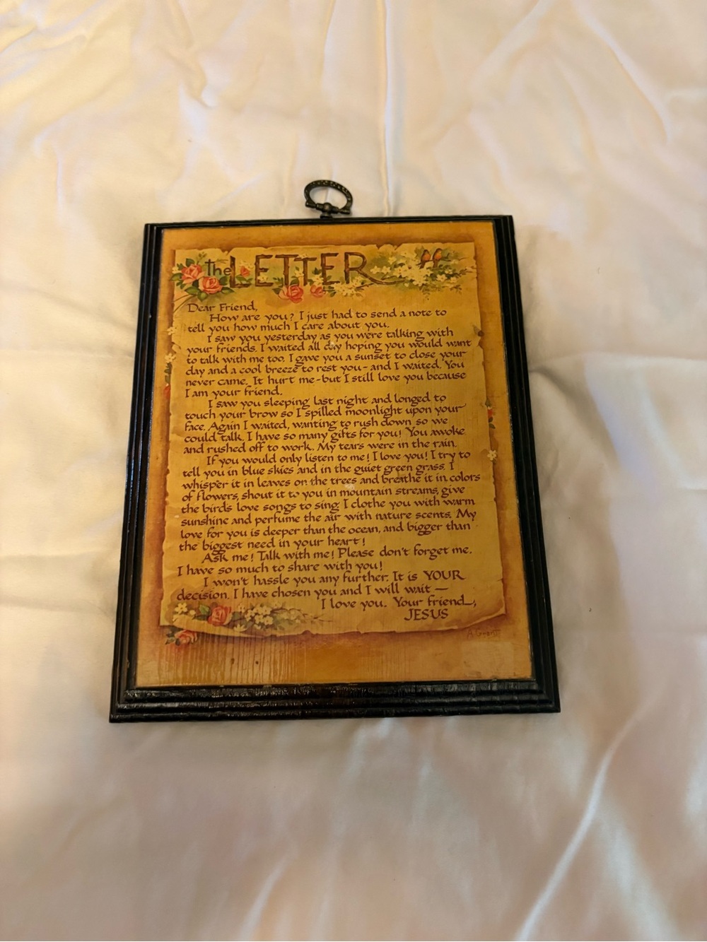 The Letter” Jesus Poem Wood Wall Plaque Floral Christian Decor